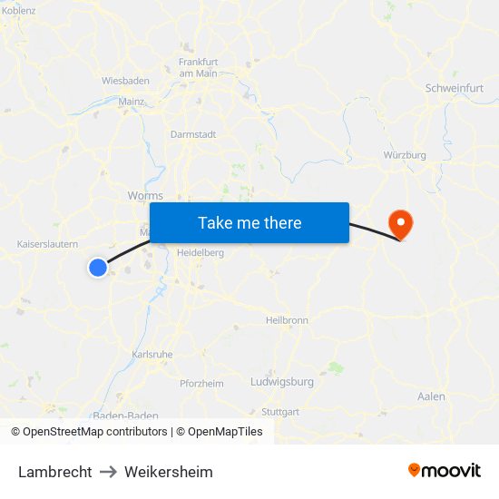 Lambrecht to Weikersheim map