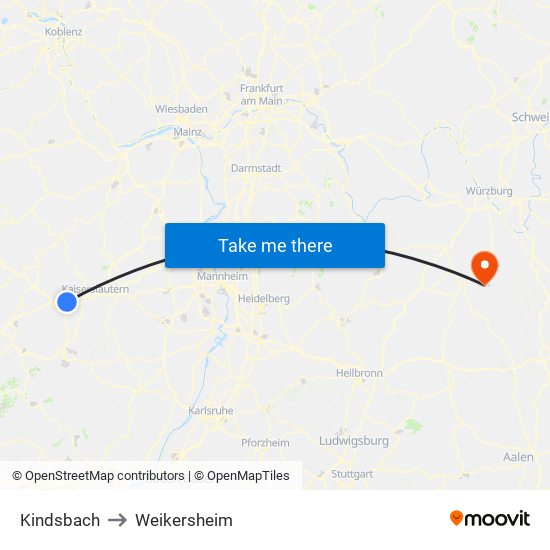 Kindsbach to Weikersheim map