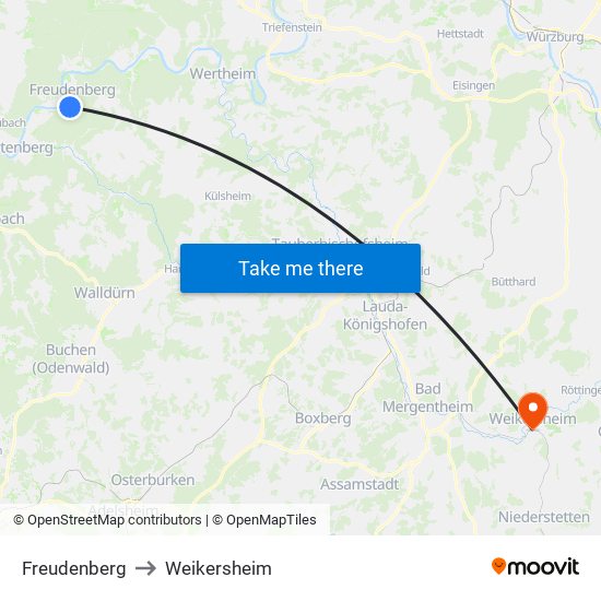 Freudenberg to Weikersheim map