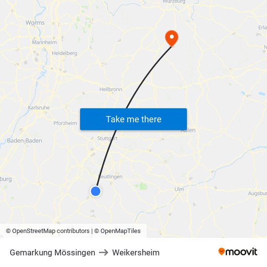 Gemarkung Mössingen to Weikersheim map