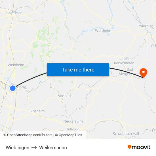 Wieblingen to Weikersheim map