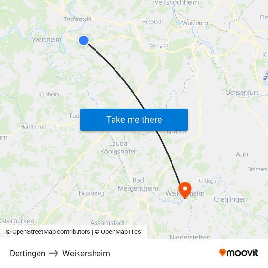 Dertingen to Weikersheim map