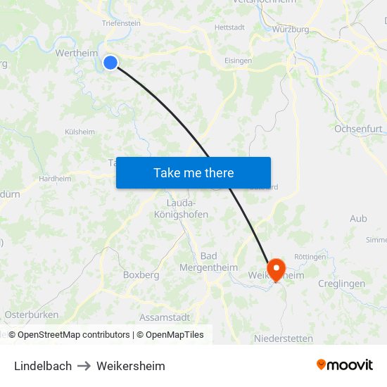 Lindelbach to Weikersheim map