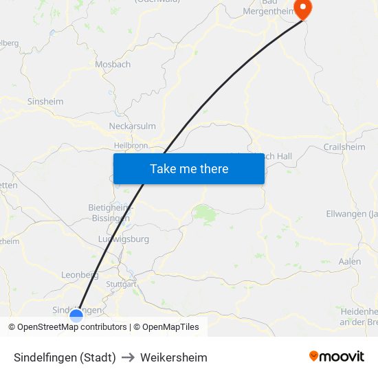 Sindelfingen (Stadt) to Weikersheim map