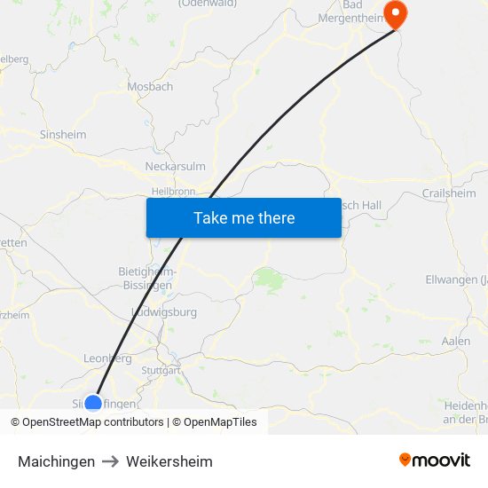 Maichingen to Weikersheim map