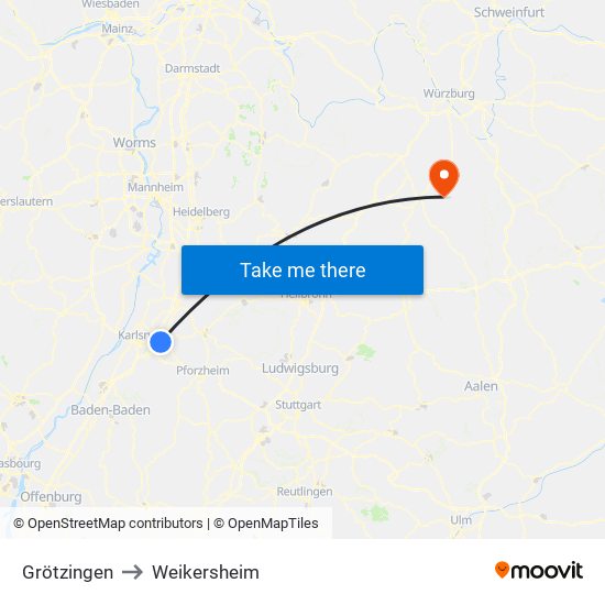 Grötzingen to Weikersheim map