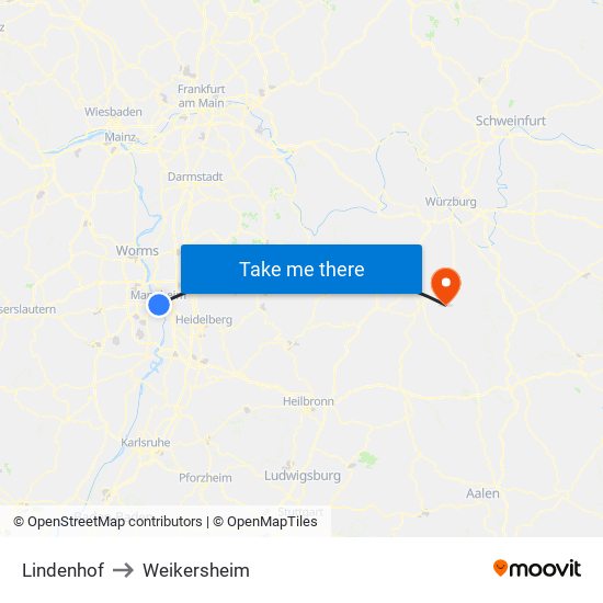 Lindenhof to Weikersheim map