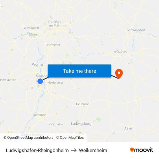 Ludwigshafen-Rheingönheim to Weikersheim map