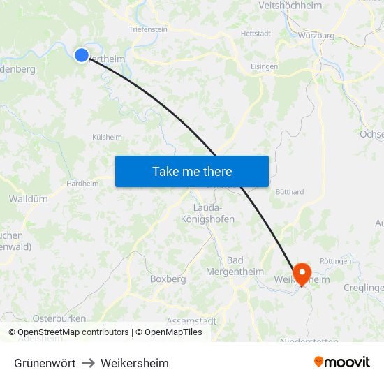 Grünenwört to Weikersheim map