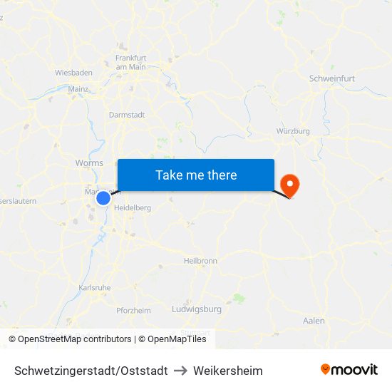 Schwetzingerstadt/Oststadt to Weikersheim map