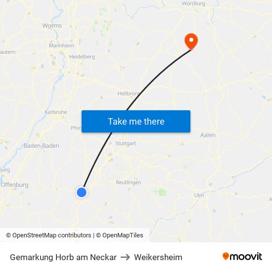 Gemarkung Horb am Neckar to Weikersheim map