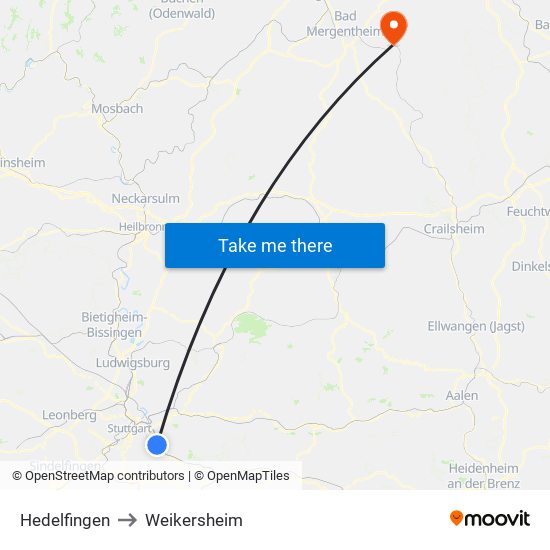 Hedelfingen to Weikersheim map