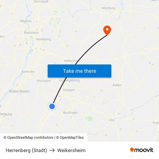 Herrenberg (Stadt) to Weikersheim map