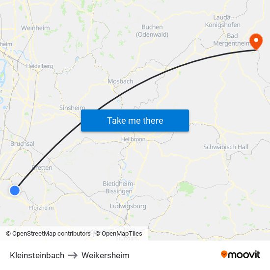 Kleinsteinbach to Weikersheim map