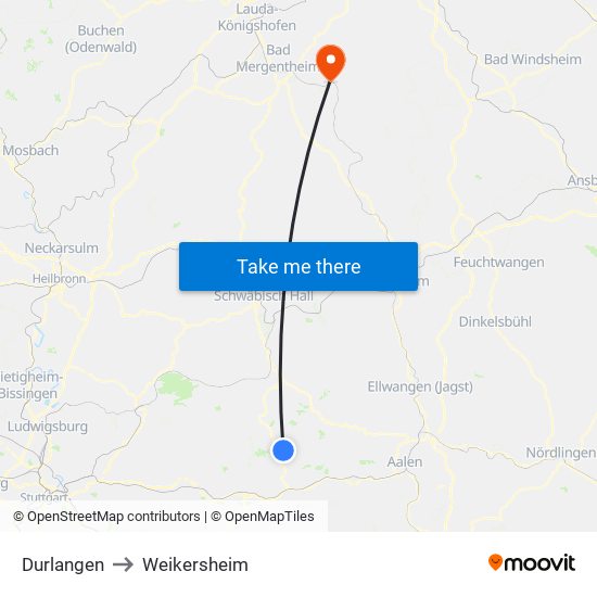 Durlangen to Weikersheim map