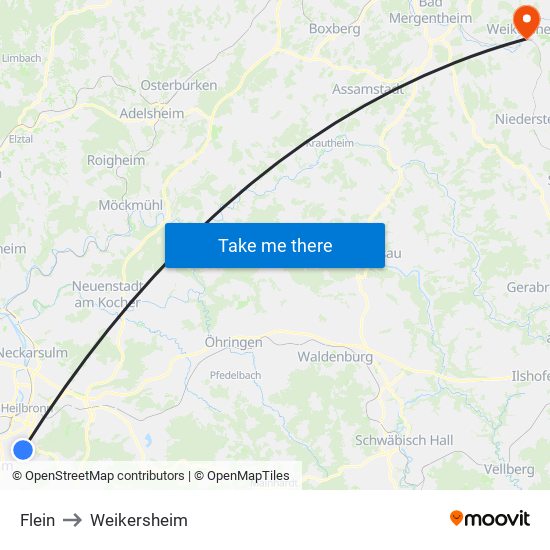 Flein to Weikersheim map