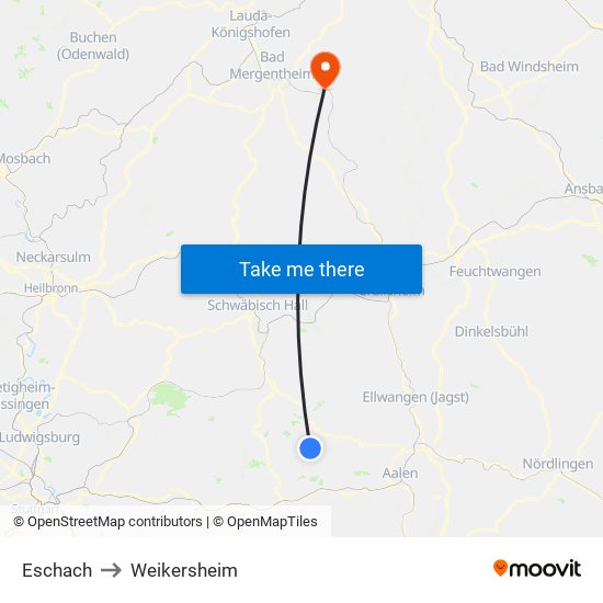 Eschach to Weikersheim map