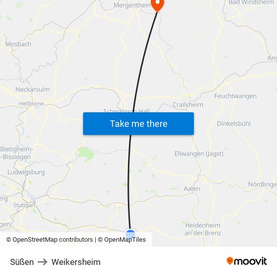 Süßen to Weikersheim map