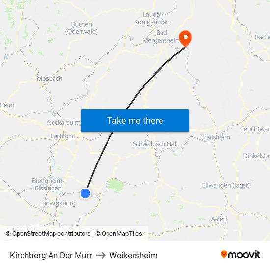 Kirchberg An Der Murr to Weikersheim map