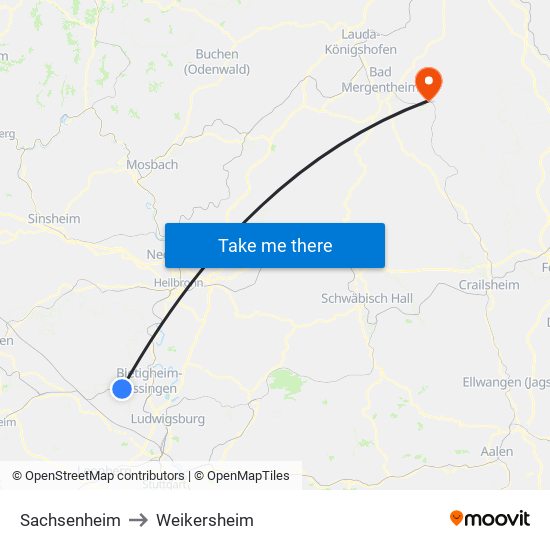 Sachsenheim to Weikersheim map