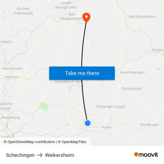 Schechingen to Weikersheim map