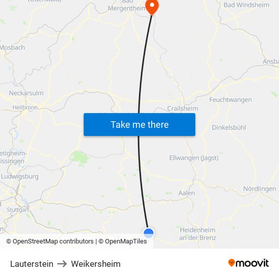 Lauterstein to Weikersheim map