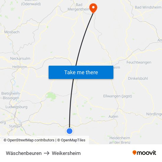 Wäschenbeuren to Weikersheim map