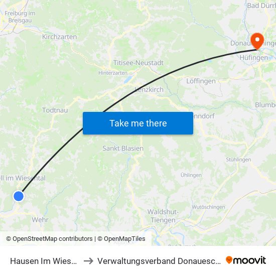 Hausen Im Wiesental to Verwaltungsverband Donaueschingen map