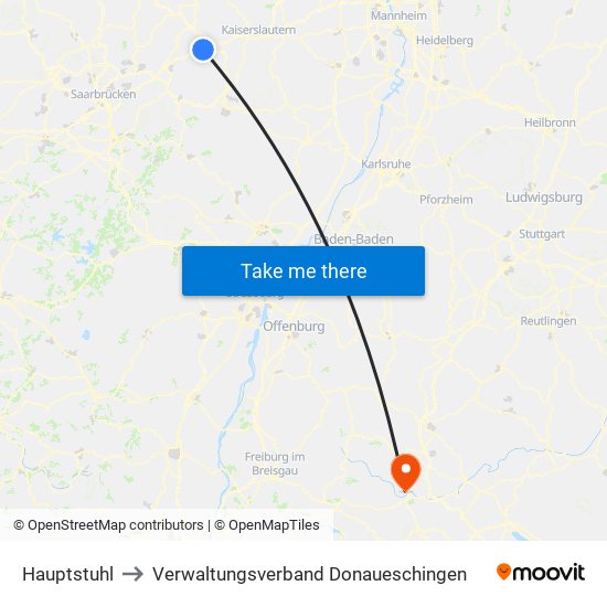 Hauptstuhl to Verwaltungsverband Donaueschingen map