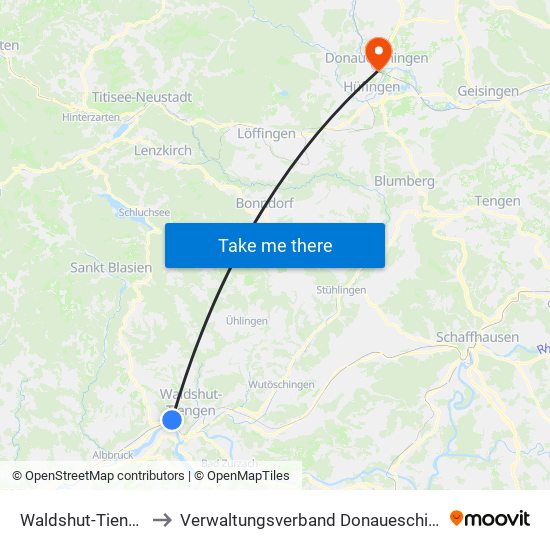 Waldshut-Tiengen to Verwaltungsverband Donaueschingen map