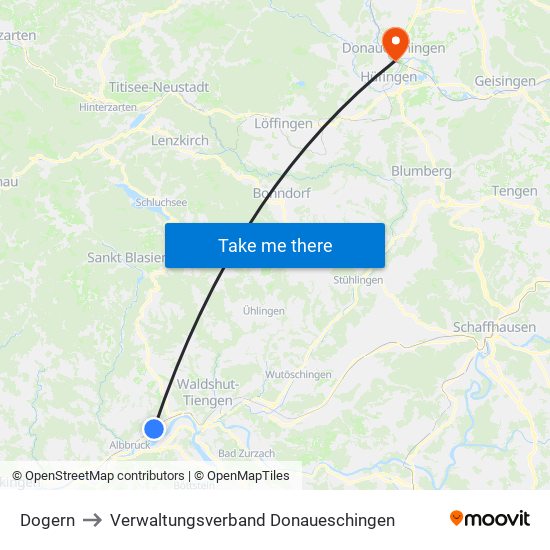 Dogern to Verwaltungsverband Donaueschingen map