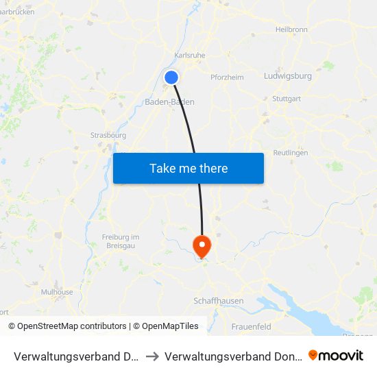 Verwaltungsverband Durmersheim to Verwaltungsverband Donaueschingen map