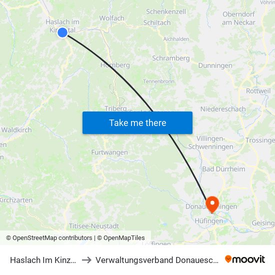 Haslach Im Kinzigtal to Verwaltungsverband Donaueschingen map