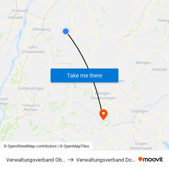 Verwaltungsverband Oberes Renchtal to Verwaltungsverband Donaueschingen map