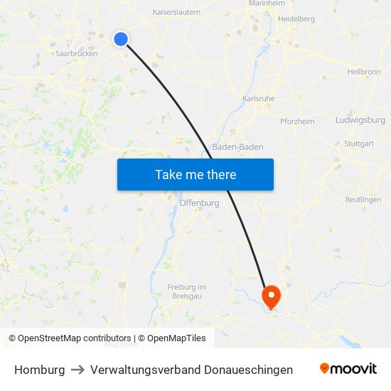 Homburg to Verwaltungsverband Donaueschingen map