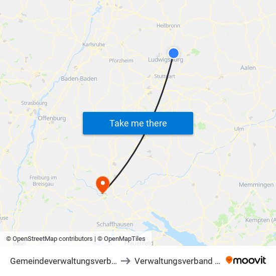 Gemeindeverwaltungsverband Steinheim-Murr to Verwaltungsverband Donaueschingen map