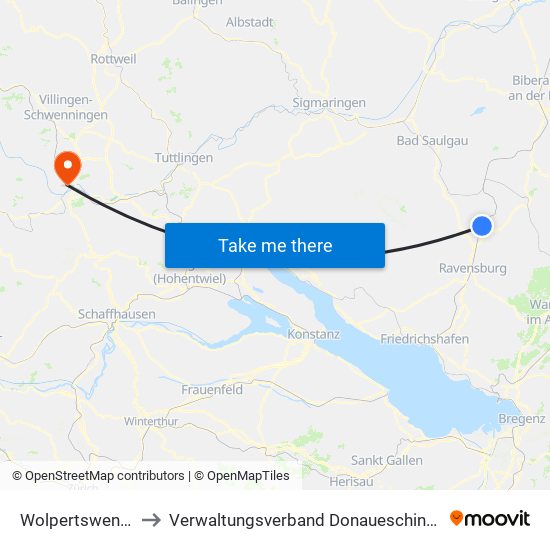 Wolpertswende to Verwaltungsverband Donaueschingen map