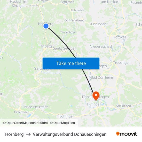 Hornberg to Verwaltungsverband Donaueschingen map
