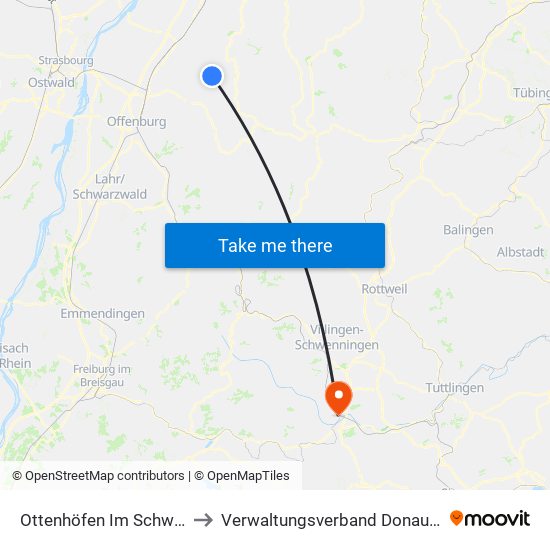 Ottenhöfen Im Schwarzwald to Verwaltungsverband Donaueschingen map