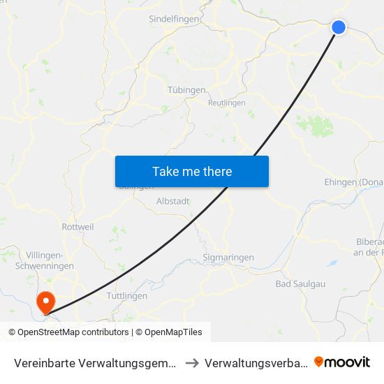Vereinbarte Verwaltungsgemeinschaft Der Stadt Göppingen to Verwaltungsverband Donaueschingen map