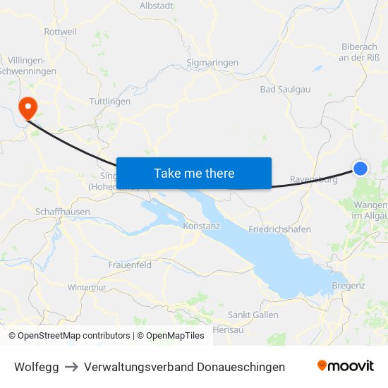 Wolfegg to Verwaltungsverband Donaueschingen map