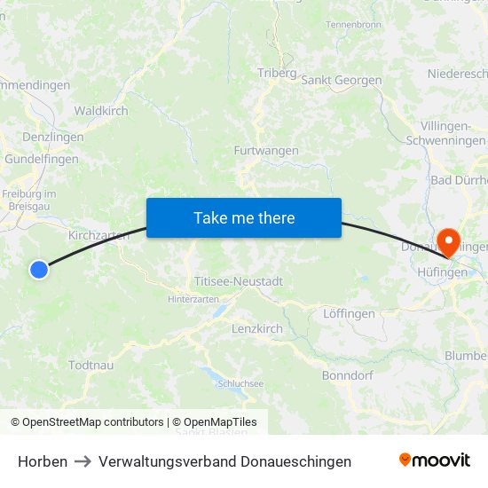 Horben to Verwaltungsverband Donaueschingen map