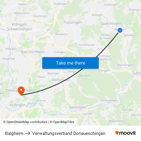 Balgheim to Verwaltungsverband Donaueschingen map