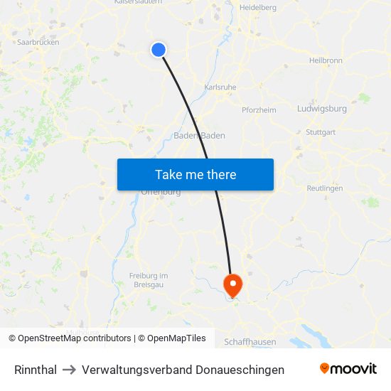 Rinnthal to Verwaltungsverband Donaueschingen map