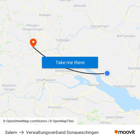Salem to Verwaltungsverband Donaueschingen map