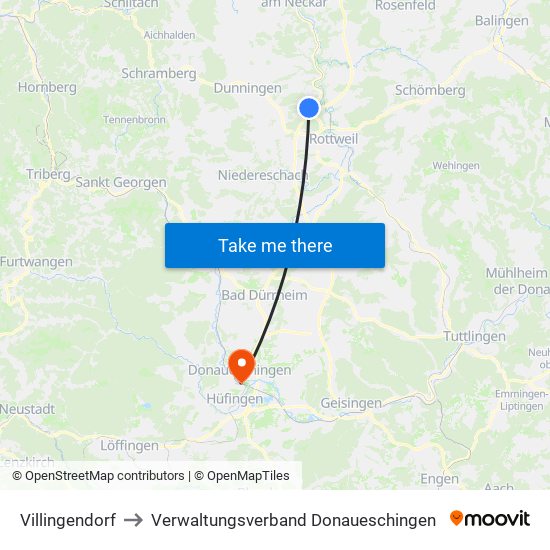 Villingendorf to Verwaltungsverband Donaueschingen map