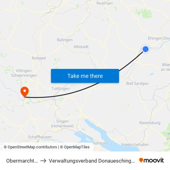Obermarchtal to Verwaltungsverband Donaueschingen map