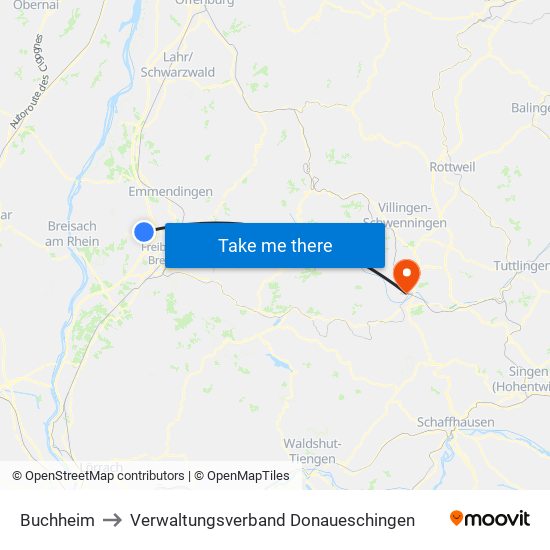 Buchheim to Verwaltungsverband Donaueschingen map