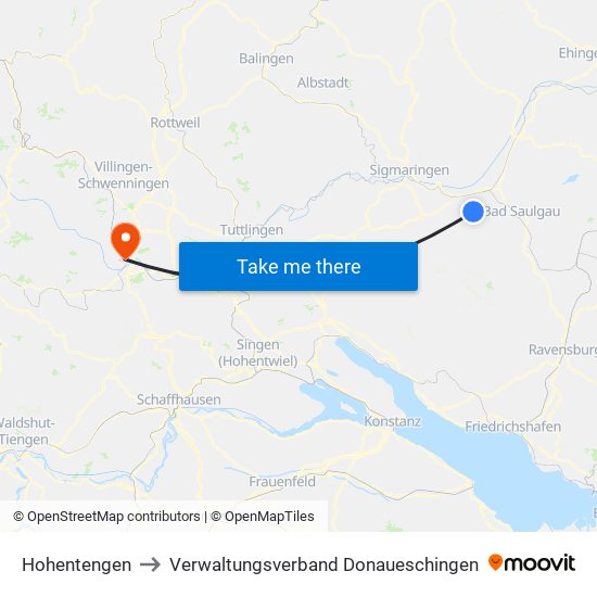 Hohentengen to Verwaltungsverband Donaueschingen map