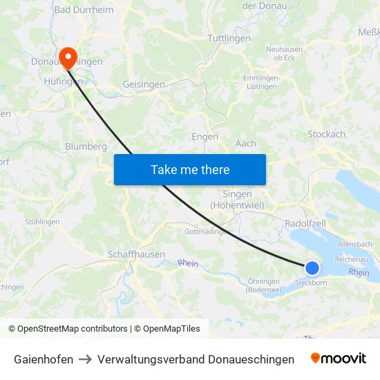 Gaienhofen to Verwaltungsverband Donaueschingen map